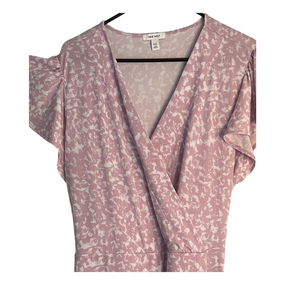Nine West Dress Womens Size XXL Pink Floral Belted Faux Wrap Dress V-Neck Swing - Picture 5 of 11